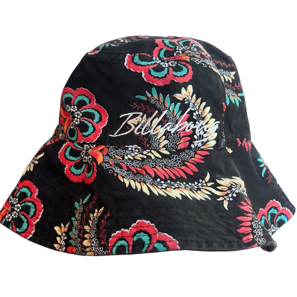 Vintage Billabong Reversible Bucket Hat Black Floral Paisley Surf Beach Festival